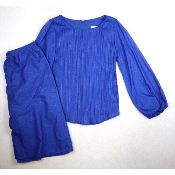 VINTAGE 70s WOMEN'S BLUE 2-PIECE DRESS SKIRT & TOP - GAYLE EVANS - SIZE 12.5 - Picture 2 of 11
